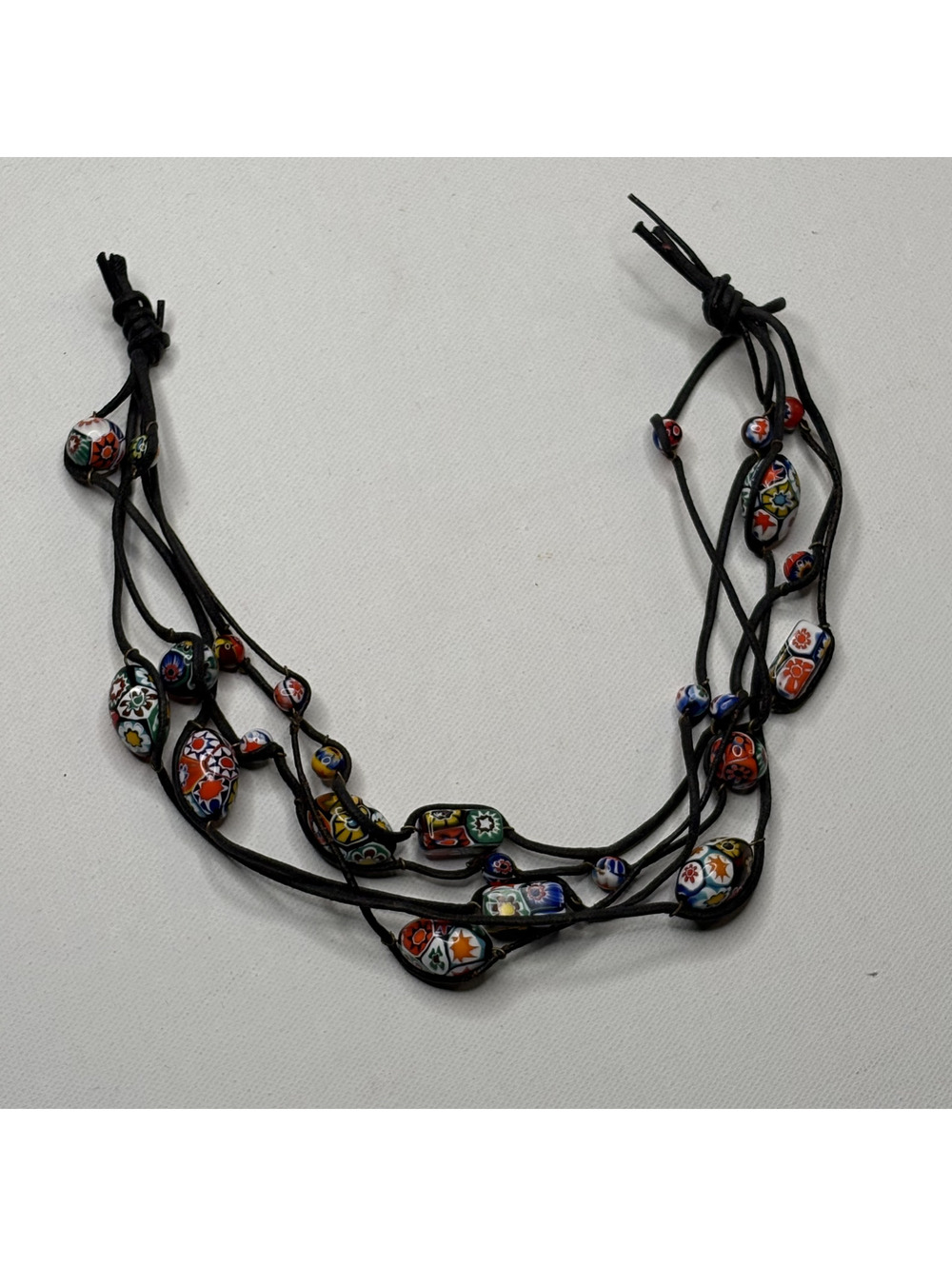 Vintage Murano Glass Millefiori Beaded Cord Knotted Necklace